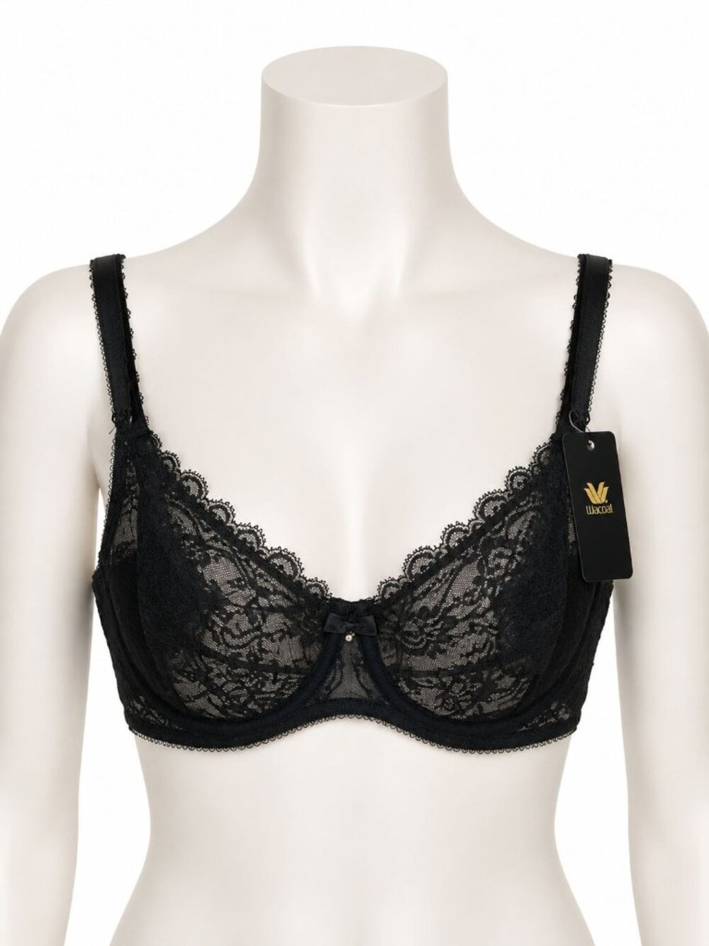 Wacoal Luxe size 36DD #119001 Black Unlined Lace Bra NEW